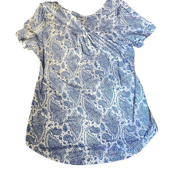 Bohemian Blue and White Paisley Print Wooden Button Blouse Women's Size Medium - Picture 2 of 4